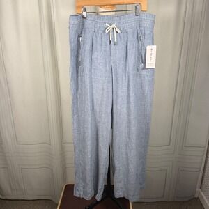 Athleta Cabo Linen Wide Leg Pants Light Blue Chambray Size 16 NWT SP22